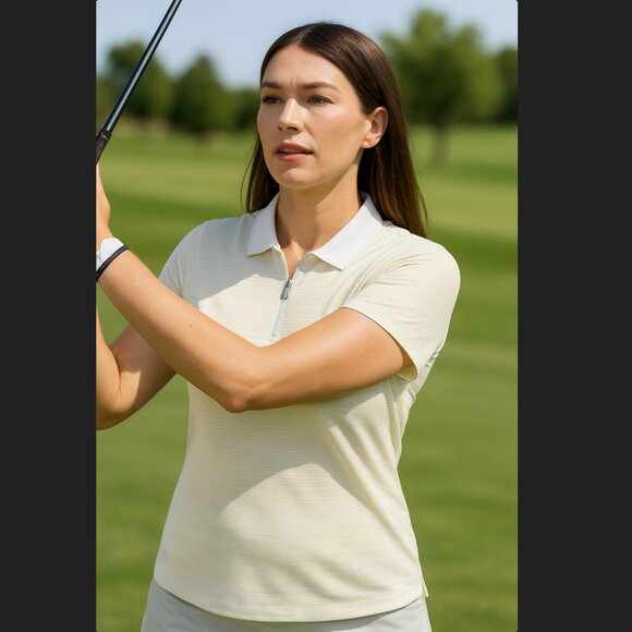 Adidas Golf Polo Shirt Women's Large White Yellow Short Sleeve Novelty HS6663 - Picture 1 of 16